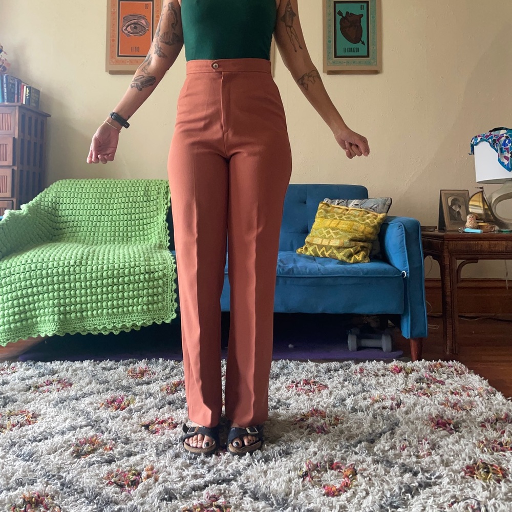 Vintage Retro 70s Terracotta Rust High Waisted Trousers